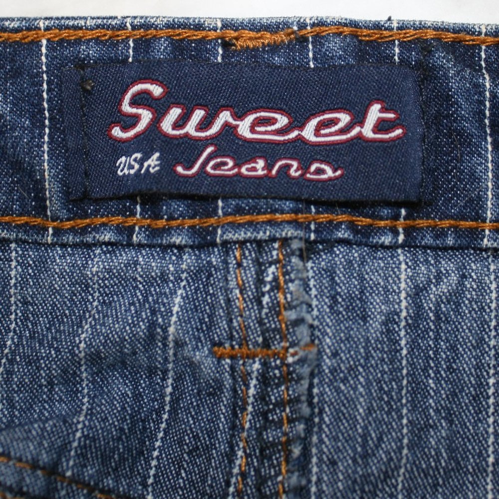 SWEET JEANS Skirt Denim Blue Jean Raw Hem Pinstripe Classic Fitted Pencil Medium - Picture 4 of 15